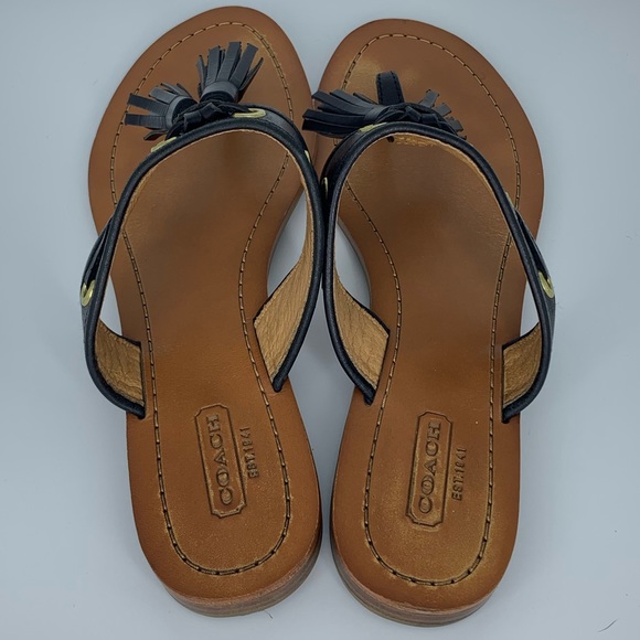 COACH Sheena black leather tassel sandals - Picture 3 of 8